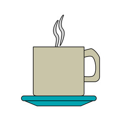 color image cartoon crockery mug of coffee with steam vector illustration