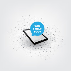 Fototapeta premium Can I Help You? - AI, Voice Assistant, Speech Driven Mobile User Interface on Tablet PC, Digital Networks Concept Design