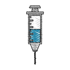 color crayon stripe cartoon needle syringe with liquid and inchs vector illustration