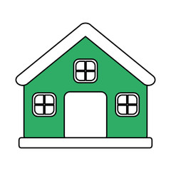color silhouette image cartoon green facade comfortable house with chimney vector illustration