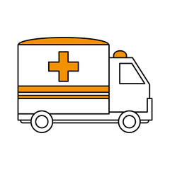color silhouette image cartoon ambulance truck with cross symbol vector illustration