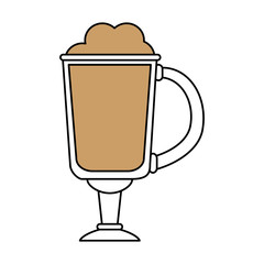 color silhouette image cartoon glass cup of cappuccino with foam vector illustration