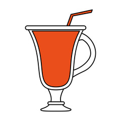 color silhouette image cartoon glass cup of cappucino with straw vector illustration