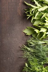 Fotobehang Aroma herbs on a rustic wooden table