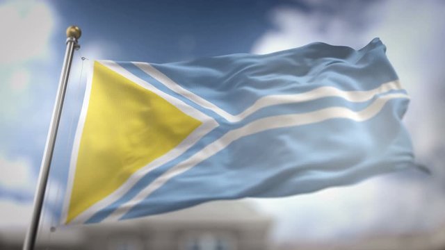 Tuva Flag Waving Slow Motion 3D Rendering Blue Sky Background - Seamless Loop 4K