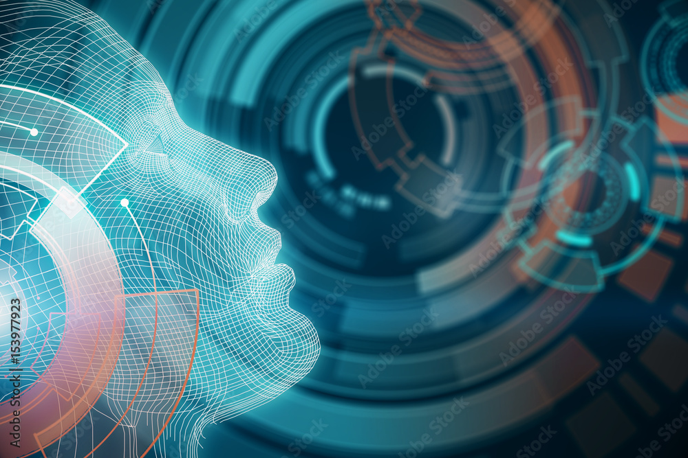 Poster Robot with digital illuminated brain