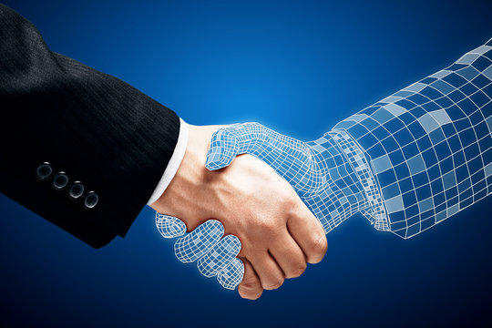 Abstract handshake on blue background