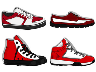 A set of shoes. Red and white sport shoes eps 10 illustration