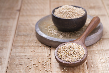 Grains of quinua on wood - Chenopodium quinoa