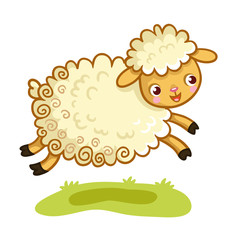 Lamb plays in the meadow. The animal jumps. Vector illustration.
