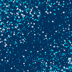 Beautiful falling snow. Abstract scattered pattern with beautiful falling snow on deep blue background. Vector illustration.