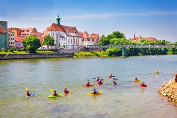 Kayakers on Danube river