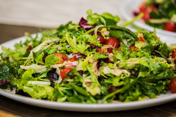 Salad with fresh vegetables on the plate.