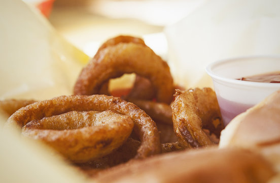 A Basket of Onion Rings at a Diner