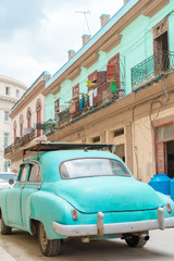 Closeup of mint classic vintage car in Old Havana, Cuba