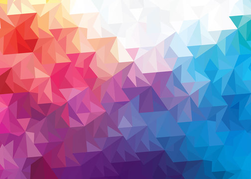 background with triangles in gradient shades of  orange black white blue purple pink brown 