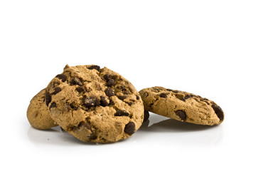 Chocolate cookies on white background. Still-life picture taken in studio with soft-box.