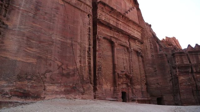 Nabatean rock-cut tombs in ancient Petra, originally known to Nabataeans as Raqmu - historical and archaeological city in Hashemite Kingdom of Jordan