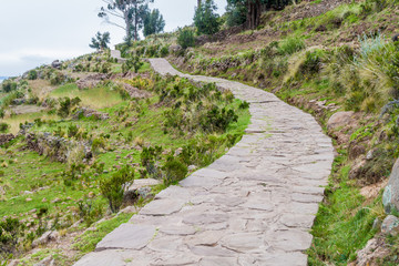 Path on Taquile island in Titicaca lake, Peru
