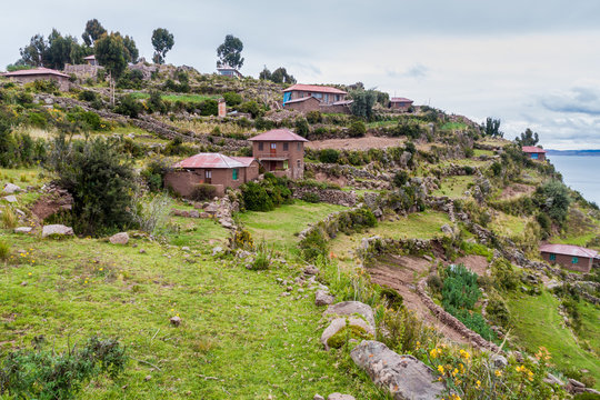 Village on Taquile island in Titicaca lake, Peru