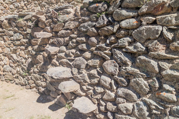 Wall of agricultural terrace with stairs in Ollantaytambo, Sacred Valley of Incas, Peru