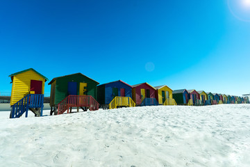 Naklejka premium Colorful beach houses at Muizenberg beach, South Africa