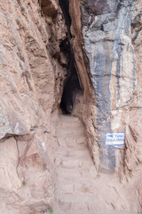 Tunnel at Pisac ruins in Peru