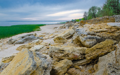 Fototapeta na wymiar Corals, Shells, Stony landscape on the background of the Azov Sea