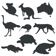 Vector silhouettes of animals from Australia