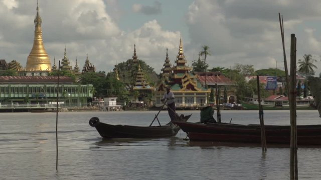 Pathein, Boats in front of the skyline from Pathein