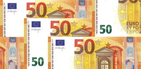 Pile of New 50 € Banknote Fifty Euro Note 2017 - Business background