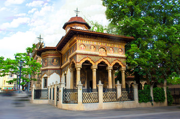 Fototapeta na wymiar Stavropoleos monastery. St. Michael and Gabriel Church Bucharest, Romania