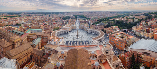 Panoramic view from St Peters basilica in Vatican, Rome - obrazy, fototapety, plakaty