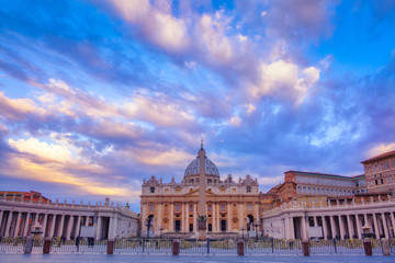 Fototapeta na wymiar St Peters basilica in Vatican at sunrise, Rome