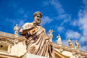Fototapeta na wymiar Detail of statue of St Peter in front of St Peters basilica, Vatican