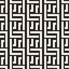 Interlacing Lines Maze Lattice. Ethnic Monochrome Texture. Vector Seamless Black and White Pattern