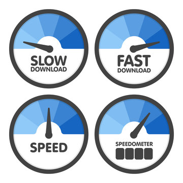 Round Speedometers Set With Slow And Fast Speed Download. Vector Illustration