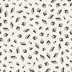 Seamless primitive minimalism patterns. Randomly scattered geometric shapes. Abstract retro background design