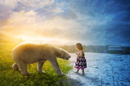 Polar bear and little girl