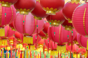 Naklejka premium Traditional Chinese lanterns display during Chinese new year festival at Thean Hou Temple in Kuala Lumpur, Malaysia