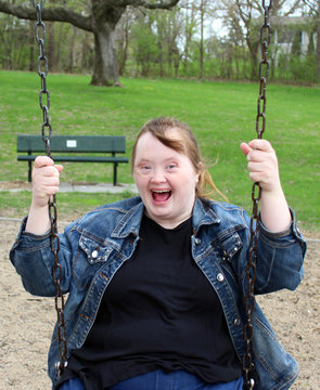 Young Woman with Down syndrome at the park