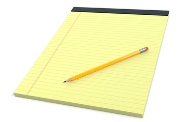 3d illustration of a notepad and pencil