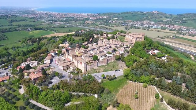 Aerial View of Gradara castle and town on Marche, Italy