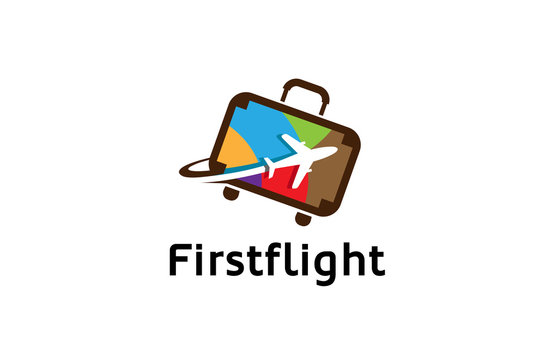 Colorful Suitcase Travel airplane symbol Creative Air Logo Design Illustration