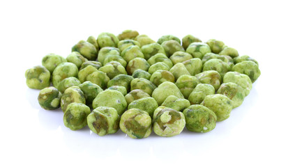 roasted Green beans snacks coated by flour and spicy isolated on white background