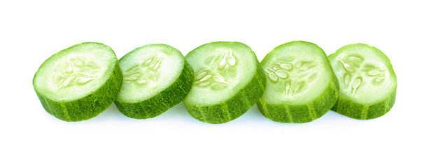 Slice of cucumbers isolated on white background