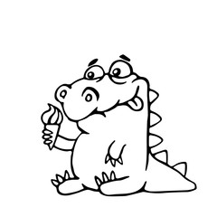 Cute dinosaur with ice cream. Vector illustration.
