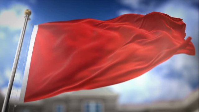 Red Flag Waving Slow Motion 3D Rendering Blue Sky Background - Seamless Loop 4K