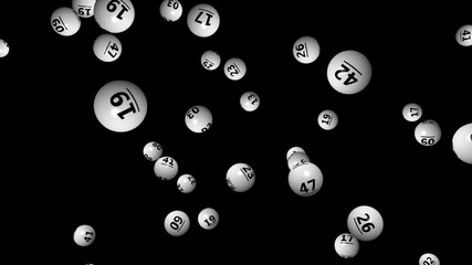 Lottery balls with numbers on black background - loop, 4K, alpha channel
