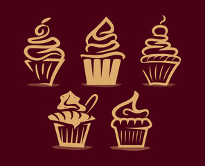 stylish outlines of cupcakes
